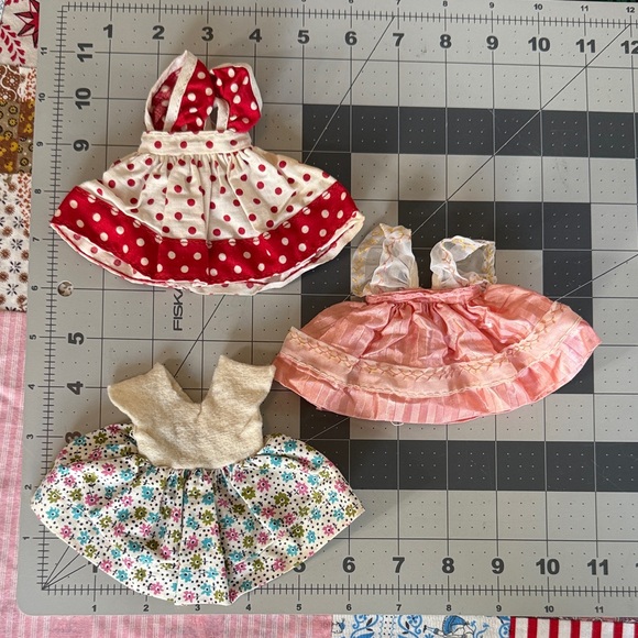 Lot of 3 Vintage Doll Dresses – 1950s/60s Handmade Cotton Clothes for 8–10” Doll - Picture 1 of 8